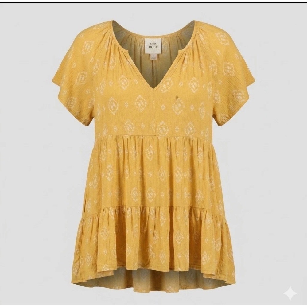 Knox Rose Womens Boho Cottagecore Tiered Geometric Print Mini Dress Size L/XL